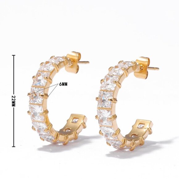 18k Gold Plated Stainless Steel Simulated Diamond Commute Hoops - Picture 1 of 1